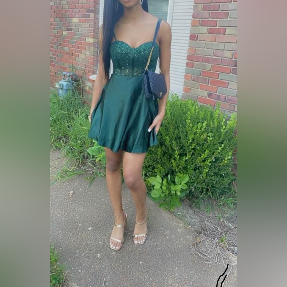 Green satin dress